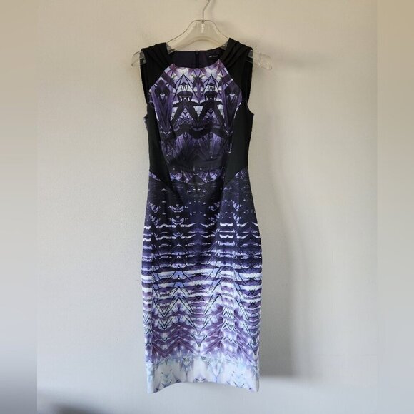 KAREN MILLEN | Blue Abstract Multi Ombre Sheath Dress sz 4 - Picture 5 of 7